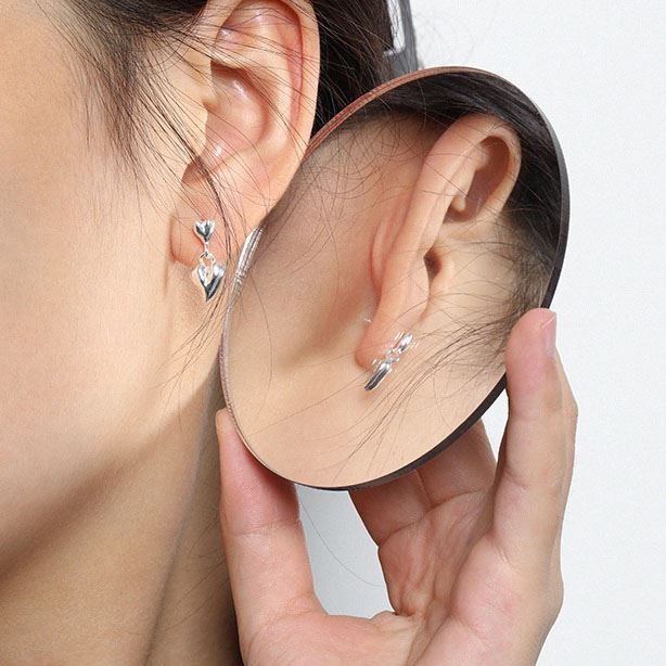 Mini-Doppelherz-Geschenk-Ohrringe aus 925er-Sterlingsilber