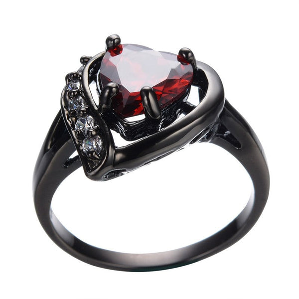 Rotes Herz Weiße Kubische Zirkonia Schwarze Verlobungsring