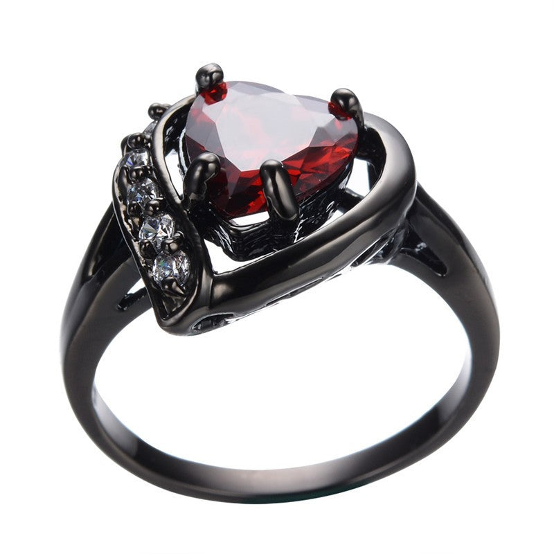 Rotes Herz Weiße Kubische Zirkonia Schwarze Verlobungsring