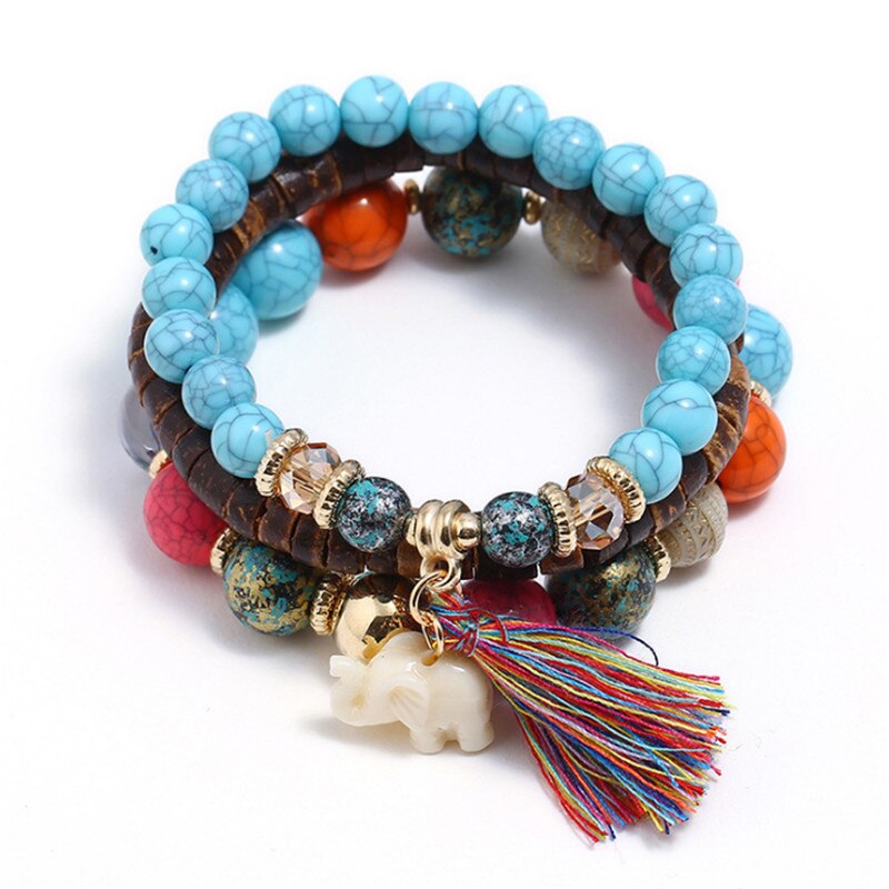 Böhmische Holzperlen-Stein-Elefant-Armbänder