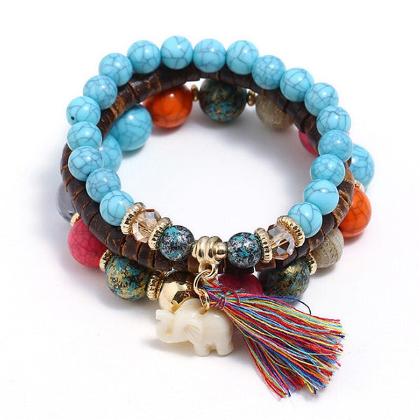 Böhmische Holzperlen-Stein-Elefant-Armbänder