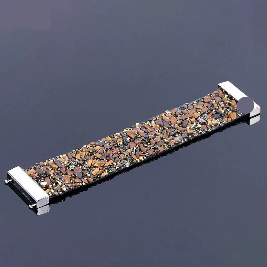 Naturstein-Kristall-Lederarmreifen
