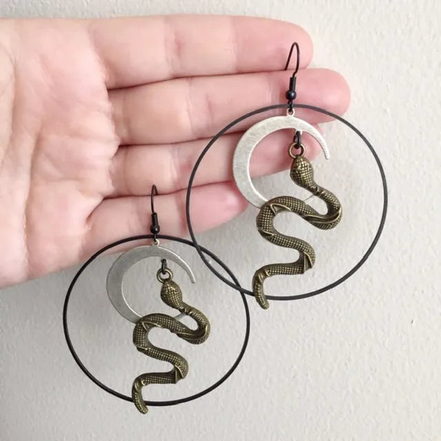 Mystische Hängeohrringe | Mondschlangenohrringe | Wicca Schmuck