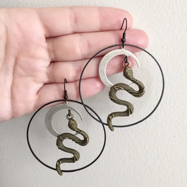Mystische Hängeohrringe | Mondschlangenohrringe | Wicca Schmuck