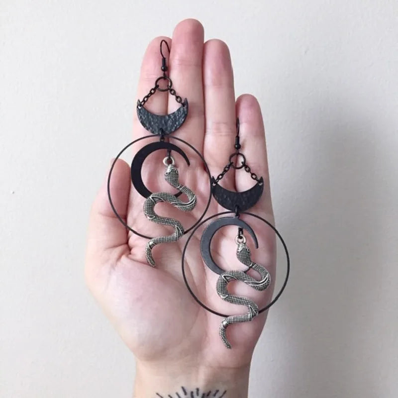 Mystische Hängeohrringe | Mondschlangenohrringe | Wicca Schmuck