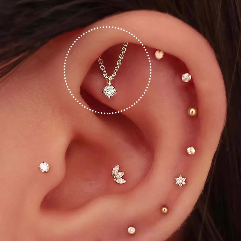 Hängende Segment Clicker Septum Ring mit Kette - Helix Daith Ohrring für Frauen - Tragus Lobe Orbital - Cartilage Schmuck