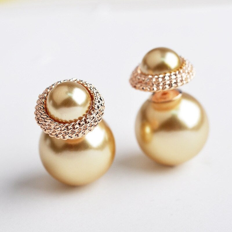 High End Classic Fashion Double Pearl Stud Ohrringe