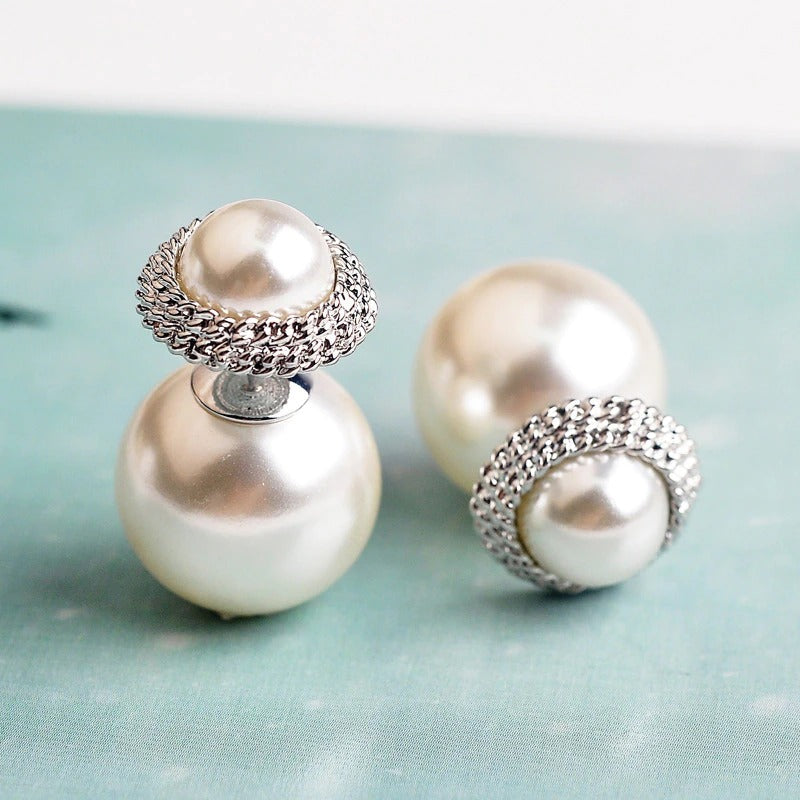 High End Classic Fashion Double Pearl Stud Ohrringe