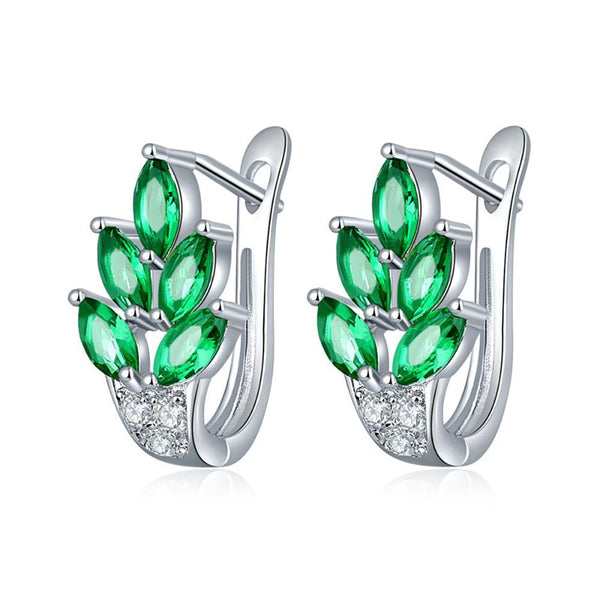 Hoch Getönte Blätter Formen Kubische Zirkonia Silberfarben Reifen Ohrringe