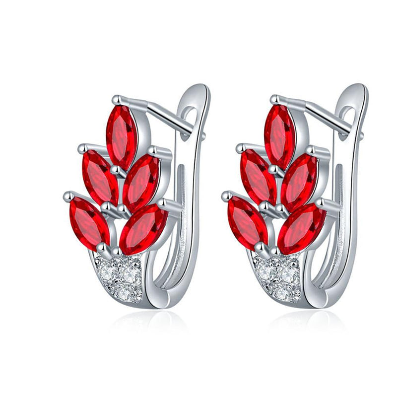 Hoch Getönte Blätter Formen Kubische Zirkonia Silberfarben Reifen Ohrringe