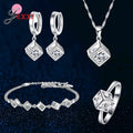 Schmucksets mit Würfelanhänger Halskette, Ohrringen, Armband und Ring aus hochwertigem 925er Sterlingsilber für Mädchen - Trendy und wunderschön