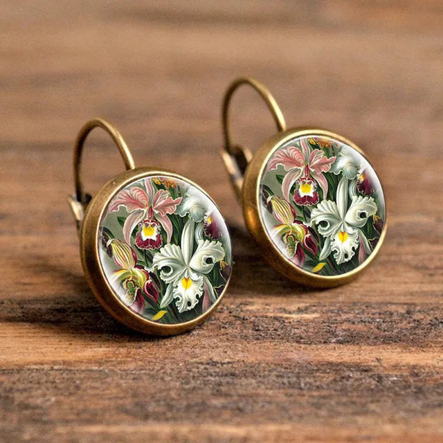 Beliebte Pop-Schmuck-Domglas-Legierungs-Ohrringe mit Blumenmalerei - Edles Modisches Geschenk