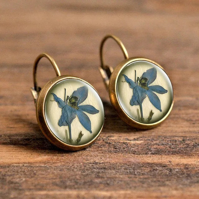 Beliebte Pop-Schmuck-Domglas-Legierungs-Ohrringe mit Blumenmalerei - Edles Modisches Geschenk