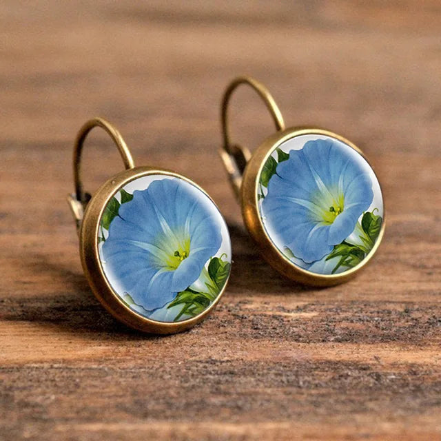 Beliebte Pop-Schmuck-Domglas-Legierungs-Ohrringe mit Blumenmalerei - Edles Modisches Geschenk