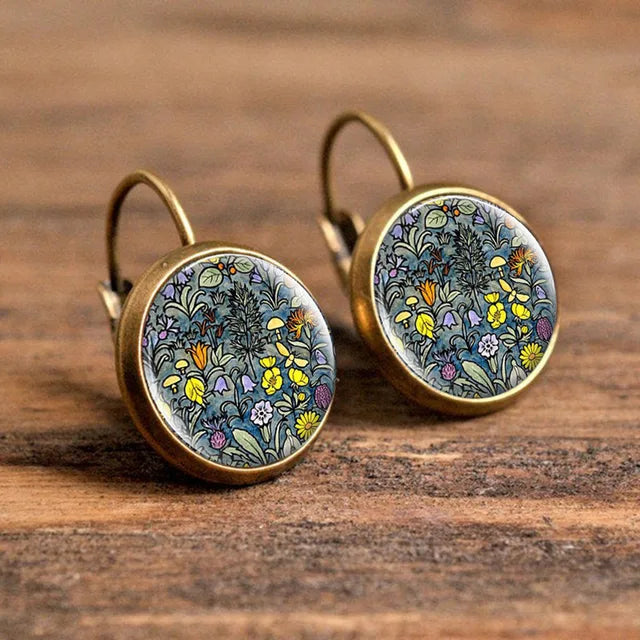 Beliebte Pop-Schmuck-Domglas-Legierungs-Ohrringe mit Blumenmalerei - Edles Modisches Geschenk