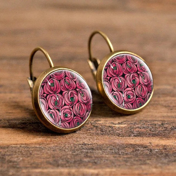 Beliebte Pop-Schmuck-Domglas-Legierungs-Ohrringe mit Blumenmalerei - Edles Modisches Geschenk