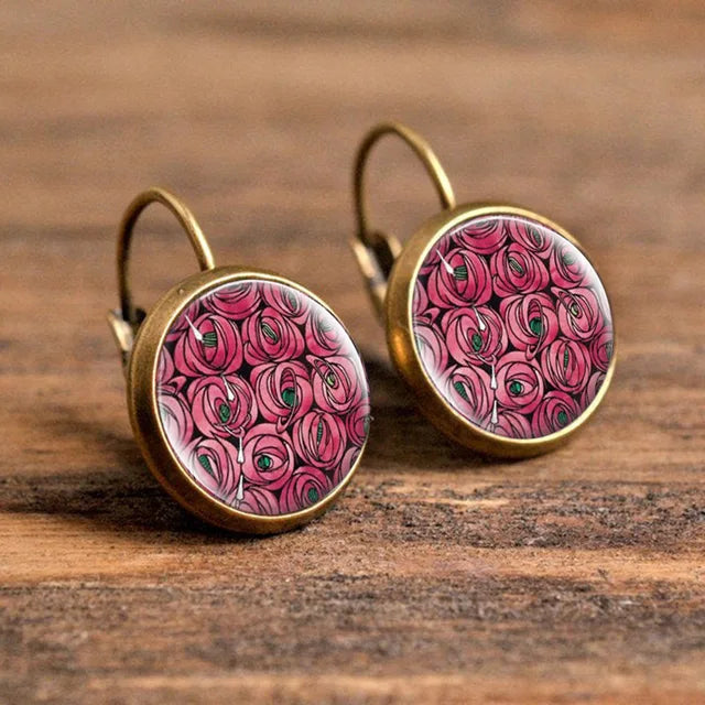 Beliebte Pop-Schmuck-Domglas-Legierungs-Ohrringe mit Blumenmalerei - Edles Modisches Geschenk