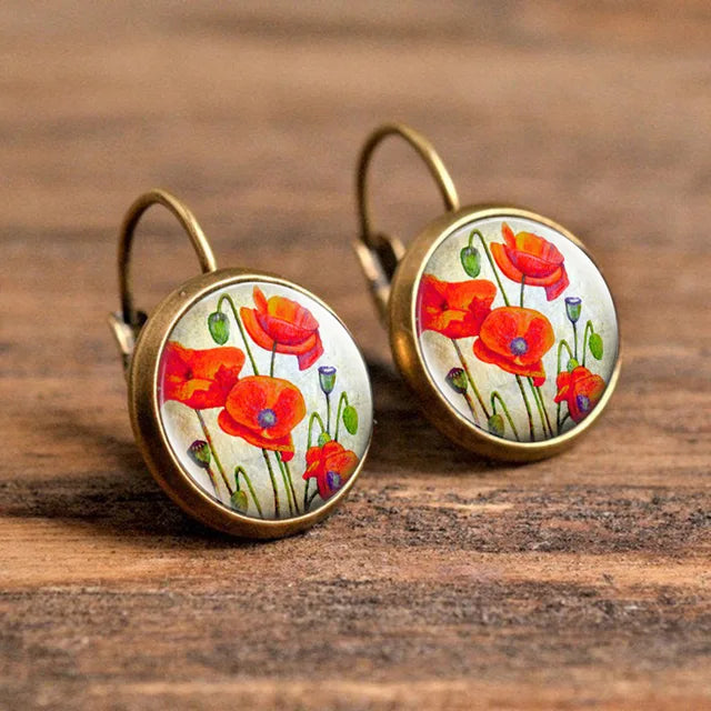 Beliebte Pop-Schmuck-Domglas-Legierungs-Ohrringe mit Blumenmalerei - Edles Modisches Geschenk