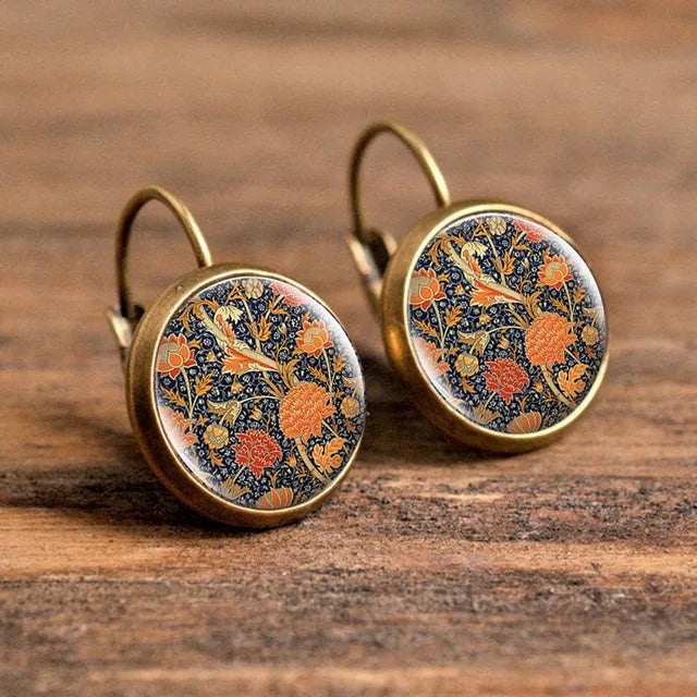 Beliebte Pop-Schmuck-Domglas-Legierungs-Ohrringe mit Blumenmalerei - Edles Modisches Geschenk