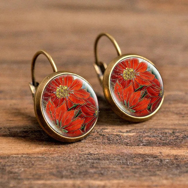 Beliebte Pop-Schmuck-Domglas-Legierungs-Ohrringe mit Blumenmalerei - Edles Modisches Geschenk