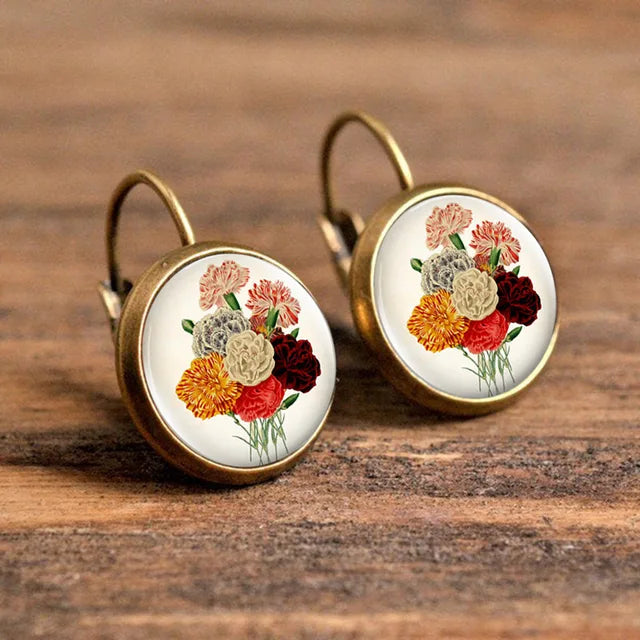 Beliebte Pop-Schmuck-Domglas-Legierungs-Ohrringe mit Blumenmalerei - Edles Modisches Geschenk