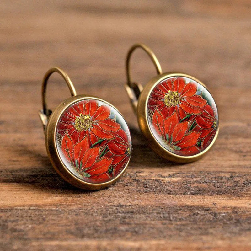 Beliebte Pop-Schmuck-Domglas-Legierungs-Ohrringe mit Blumenmalerei - Edles Modisches Geschenk