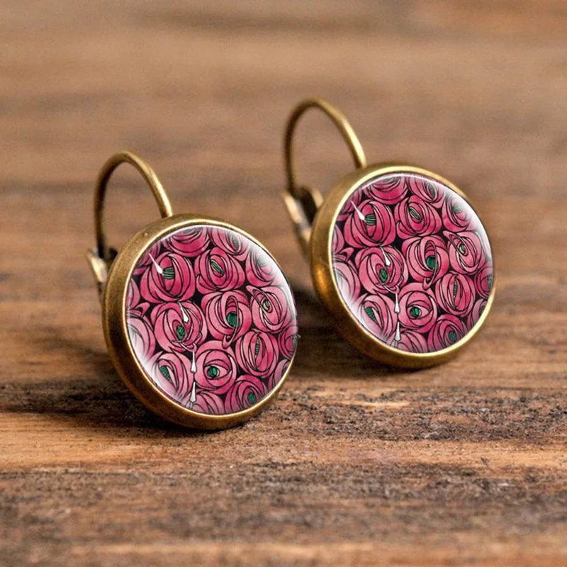 Beliebte Pop-Schmuck-Domglas-Legierungs-Ohrringe mit Blumenmalerei - Edles Modisches Geschenk