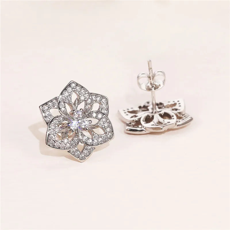 Blumenohrringe mit Kristall | Blumenohrringe mit Kristallstecker | Blumenschmuck - Steckerohrringe