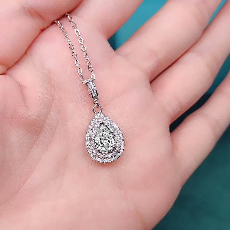 Grünes Anhänger-Hochzeitscollier mit Zirkonia | Tropfenanhänger