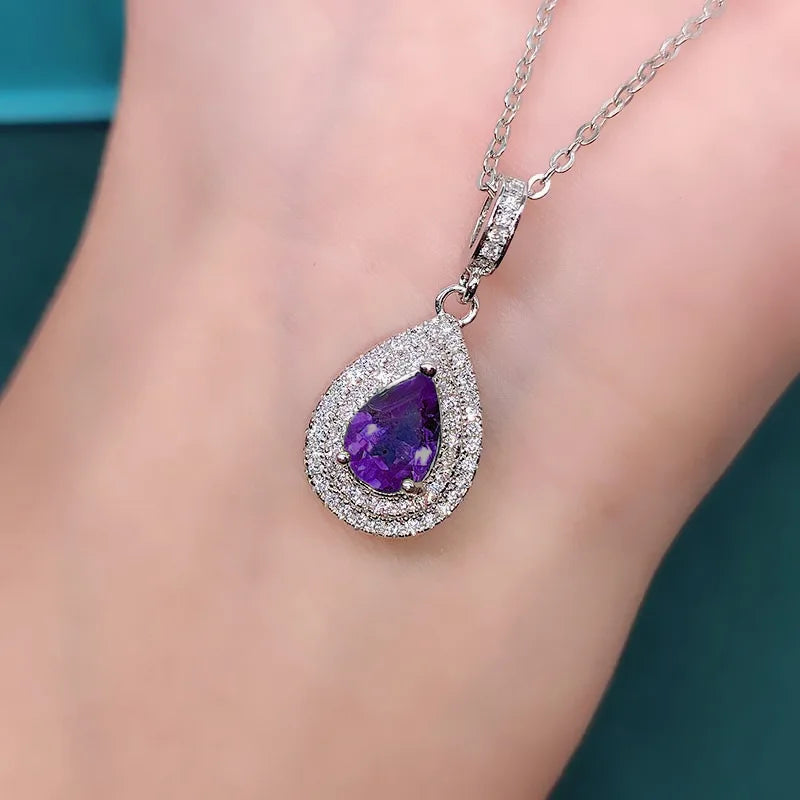 Grünes Anhänger-Hochzeitscollier mit Zirkonia | Tropfenanhänger