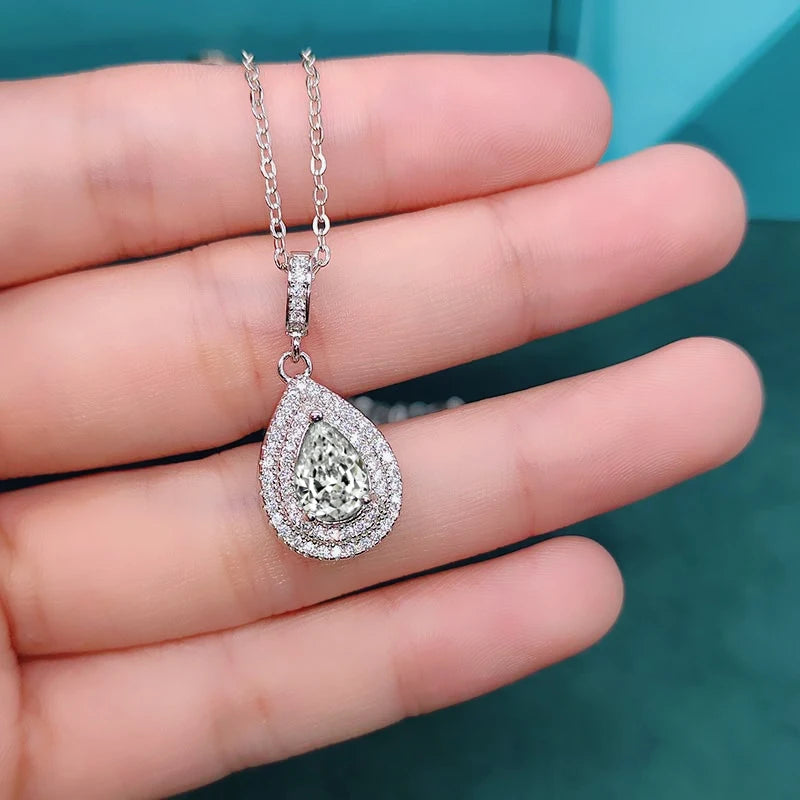 Grünes Anhänger-Hochzeitscollier mit Zirkonia | Tropfenanhänger