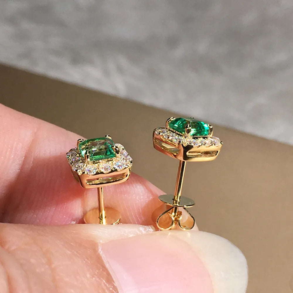 Grüne Hochzeitsstecker Ohrringe | Goldene Grüne Stecker Ohrringe | Grüner Schmuck Stecker Ohrringe
