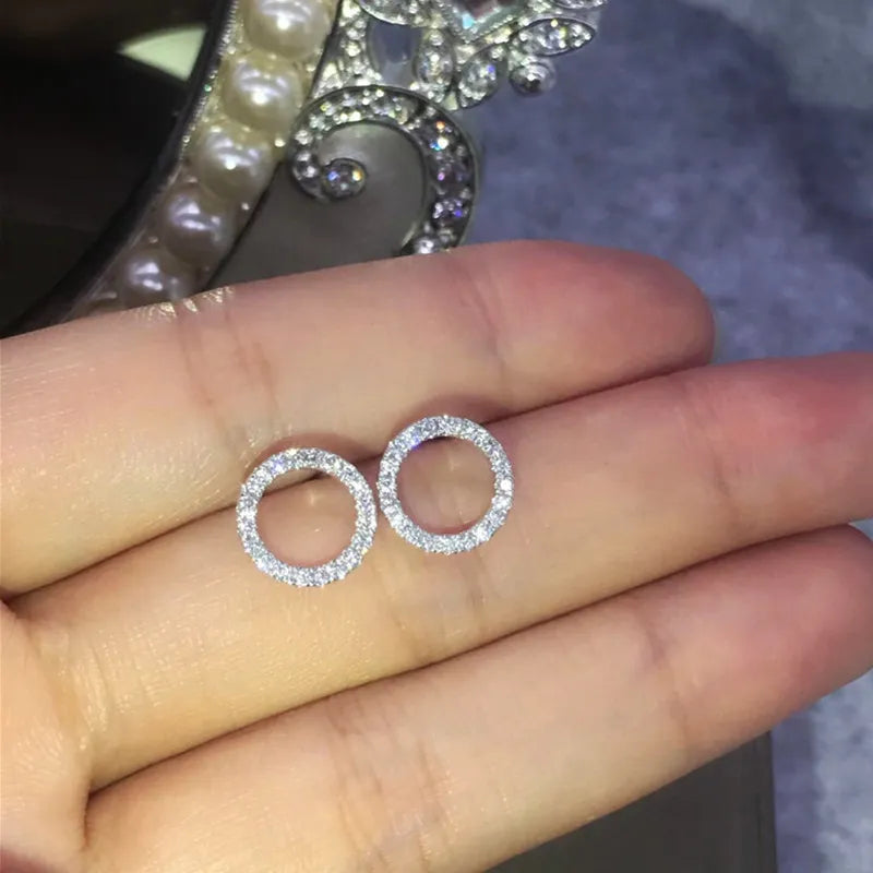 Huitan Minimalist Circle Earrings with Cubic Zirconia