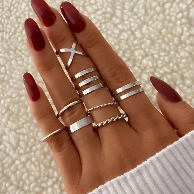 Geometrische Wellenringe Set für Damen | Silberner Stern Ring Set