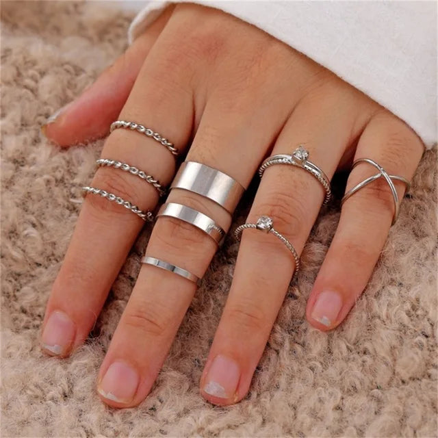 Geometrische Wellenringe Set für Damen | Silberner Stern Ring Set