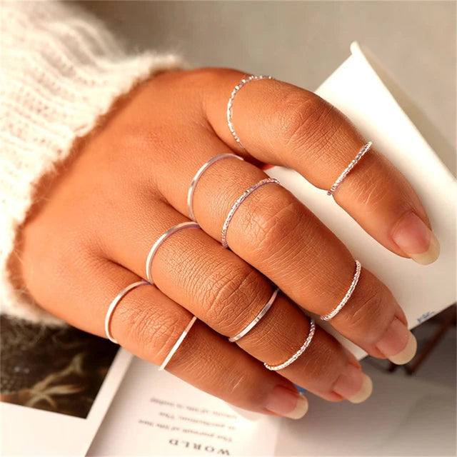 Geometrische Wellenringe Set für Damen | Silberner Stern Ring Set