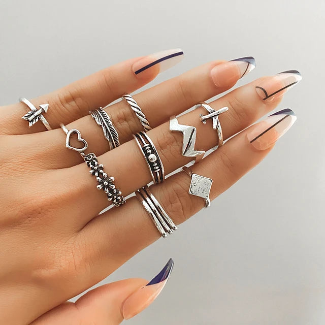 Geometrische Wellenringe Set für Damen | Silberner Stern Ring Set