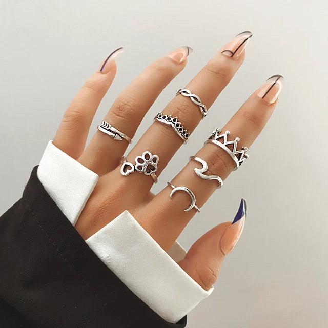 Geometrische Wellenringe Set für Damen | Silberner Stern Ring Set