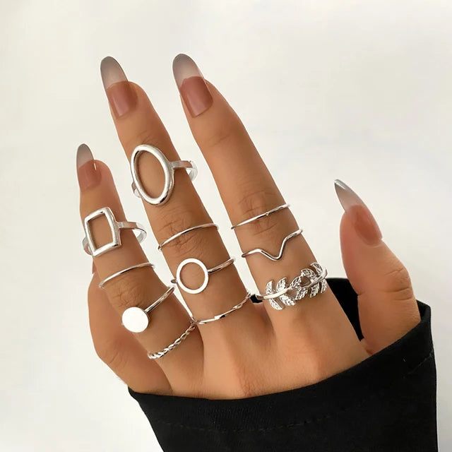 Geometrische Wellenringe Set für Damen | Silberner Stern Ring Set