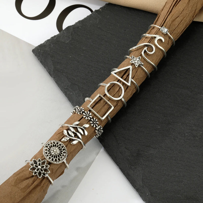 Geometrische Wellenringe Set für Damen | Silberner Stern Ring Set