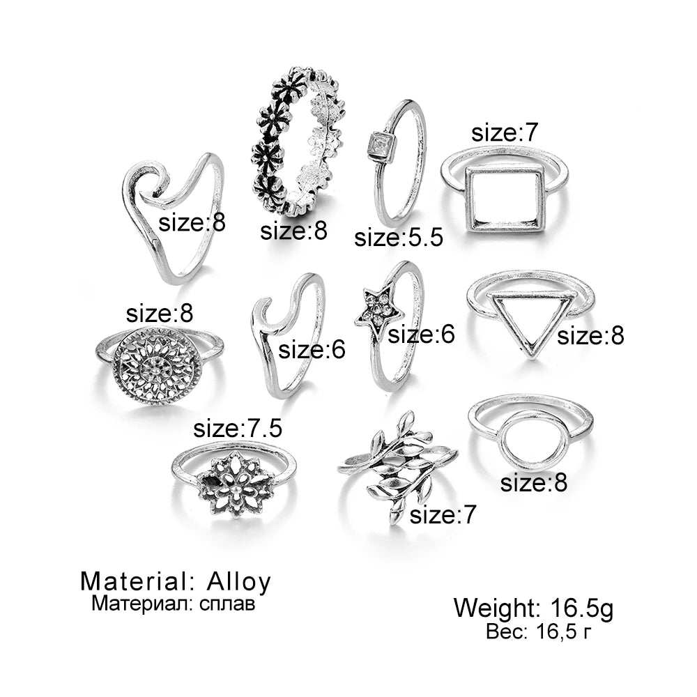 Geometrische Wellenringe Set für Damen | Silberner Stern Ring Set