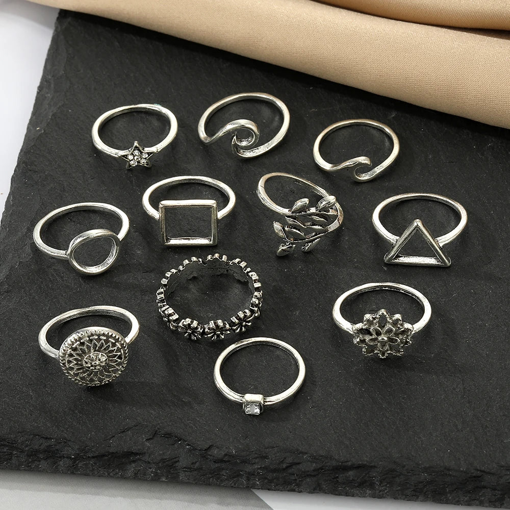 Geometrische Wellenringe Set für Damen | Silberner Stern Ring Set