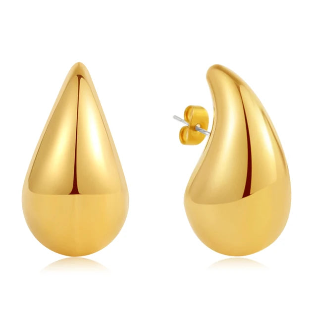 Edle Chunky Wasserfall Ohrringe aus poliertem Edelstahl - Hochzeits-Wasserdichter Schmuck