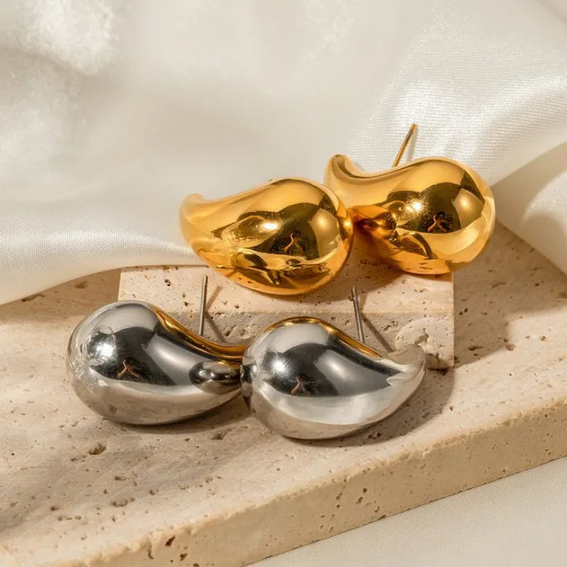 Edle Chunky Wasserfall Ohrringe aus poliertem Edelstahl - Hochzeits-Wasserdichter Schmuck