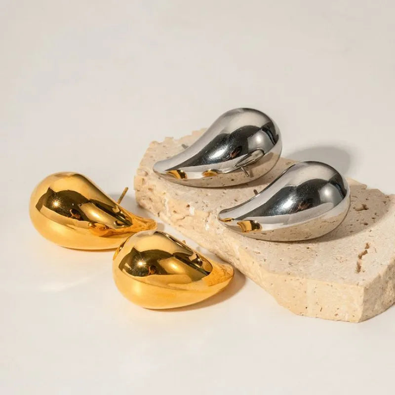 Edle Chunky Wasserfall Ohrringe aus poliertem Edelstahl - Hochzeits-Wasserdichter Schmuck