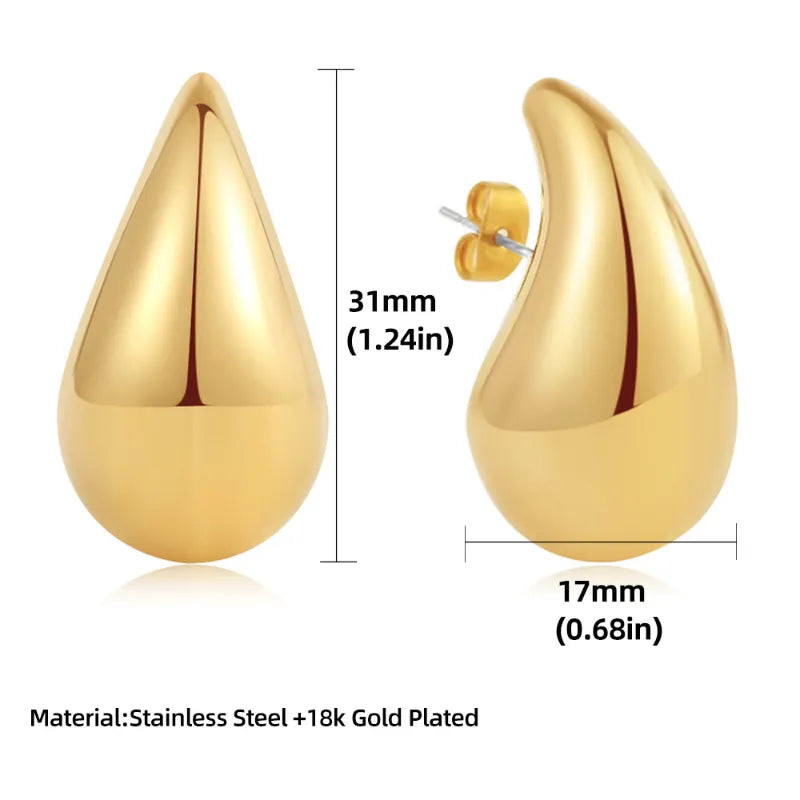Edle Chunky Wasserfall Ohrringe aus poliertem Edelstahl - Hochzeits-Wasserdichter Schmuck