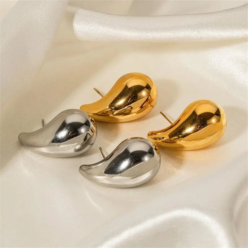 Edle Chunky Wasserfall Ohrringe aus poliertem Edelstahl - Hochzeits-Wasserdichter Schmuck