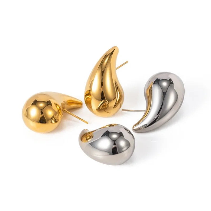 Edle Chunky Wasserfall Ohrringe aus poliertem Edelstahl - Hochzeits-Wasserdichter Schmuck