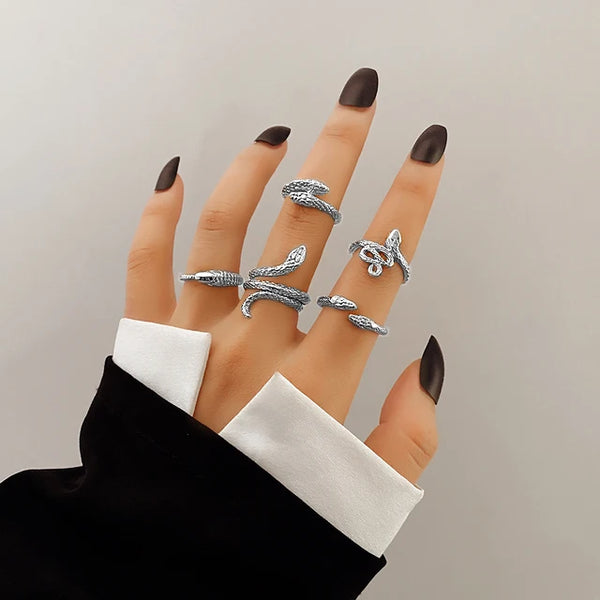 Vintage Schlangenringe für Frauen | Metalllegierung Fingerring-Sets - 5 Stück - Hochwertige Materialien