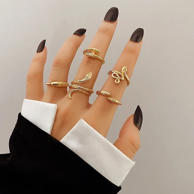 Vintage Schlangenringe für Frauen | Metalllegierung Fingerring-Sets - 5 Stück - Hochwertige Materialien
